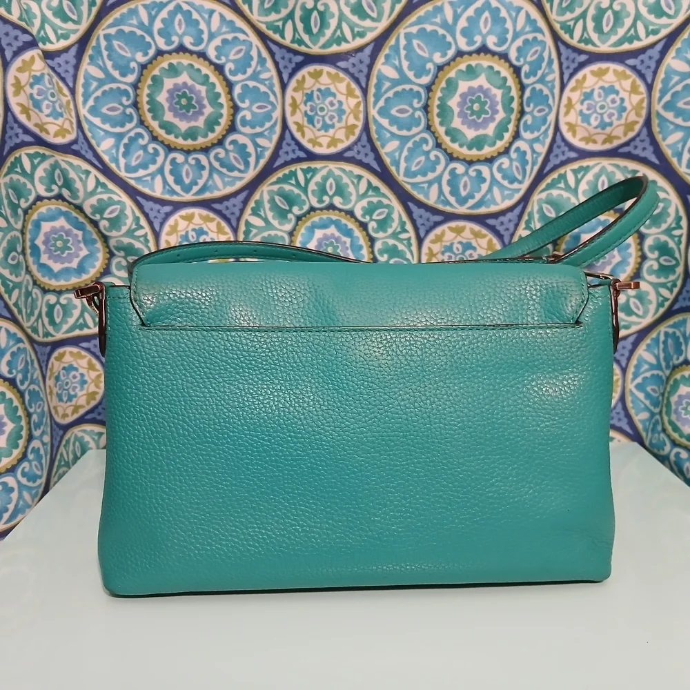 Kate Spade New York - Teal Green Pebbled Leather Flap Crossbody Bag - Medium